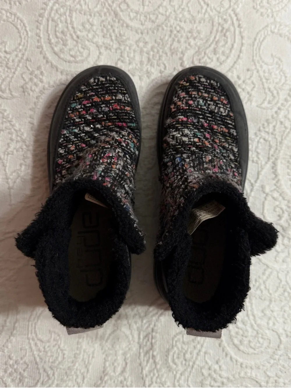 Hey Dude Boots Size 3 Girls Black Funfetti Multicolor Knit
